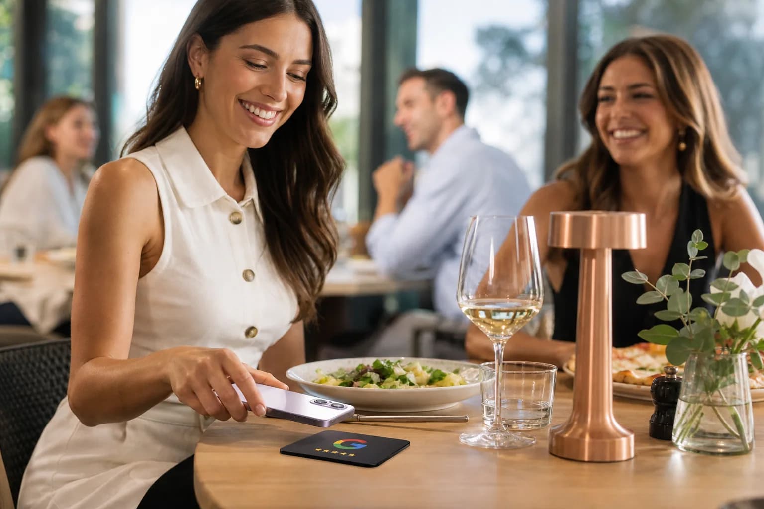 Placa NFC de avaliação Google em restaurantes