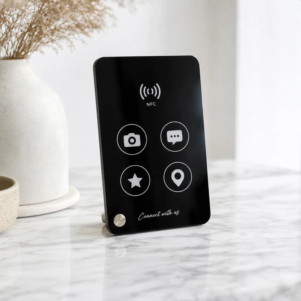 Placa NFC Multi-links — Google, Instagram, WhatsApp e Cardápio