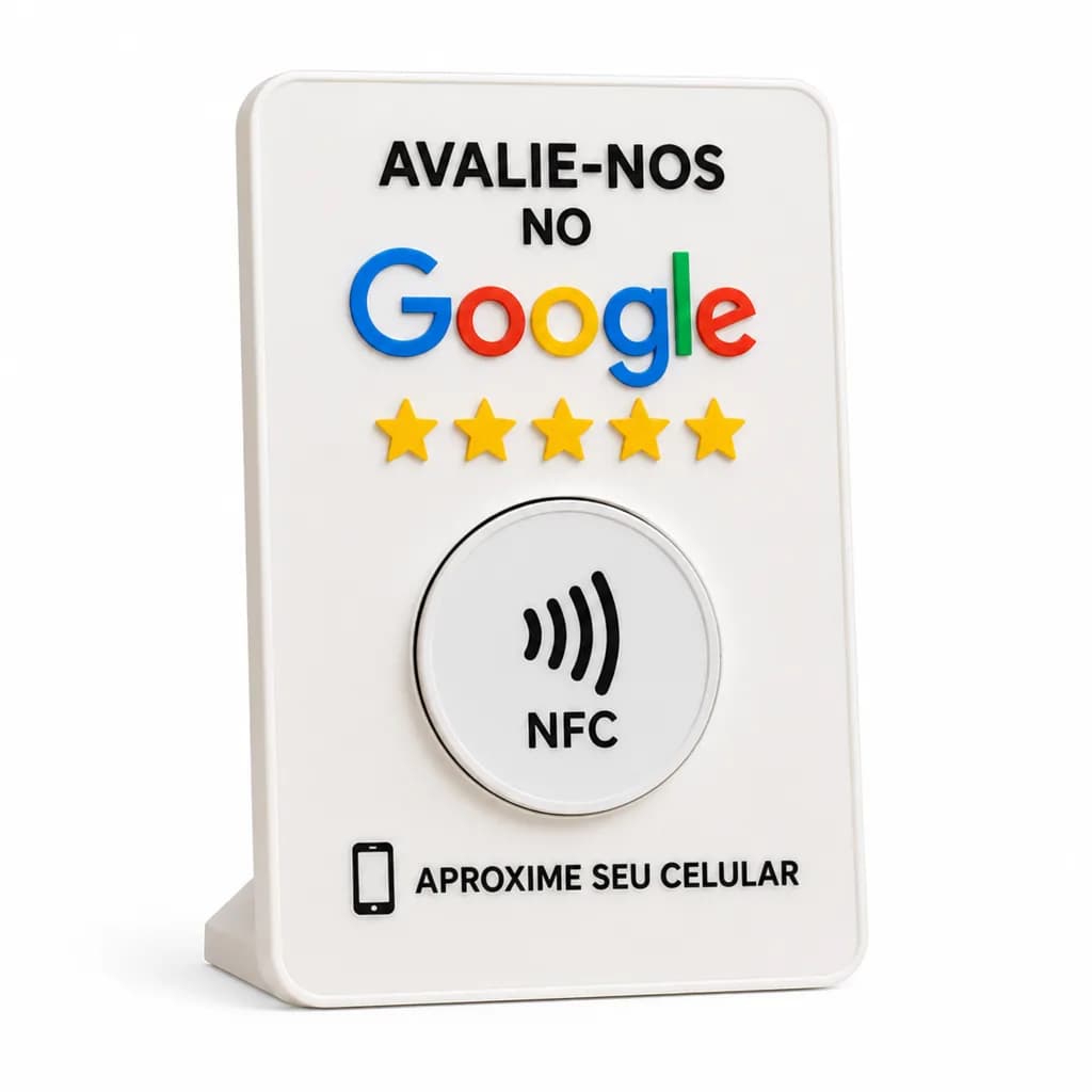 Placa NFC Avaliação Google — Minimalista Branca